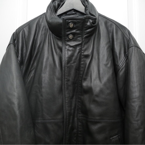 Vintage Eddie Bauer Black Puffer Leather Jacket - Picture 2 of 5